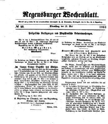 Regensburger Wochenblatt Dienstag 19. Mai 1863