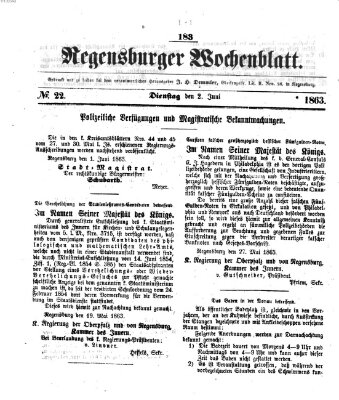 Regensburger Wochenblatt Dienstag 2. Juni 1863