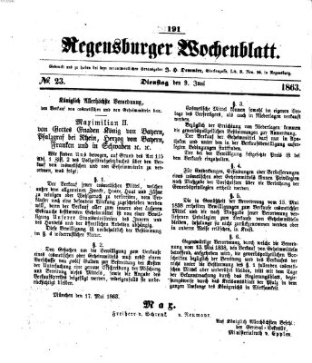 Regensburger Wochenblatt Dienstag 9. Juni 1863