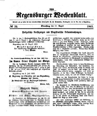 Regensburger Wochenblatt Dienstag 11. August 1863