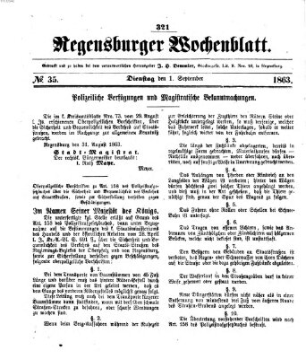 Regensburger Wochenblatt Dienstag 1. September 1863