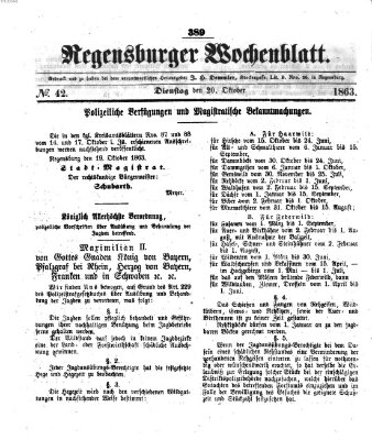 Regensburger Wochenblatt Dienstag 20. Oktober 1863