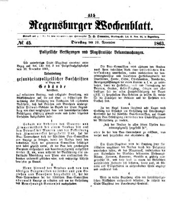 Regensburger Wochenblatt Dienstag 10. November 1863