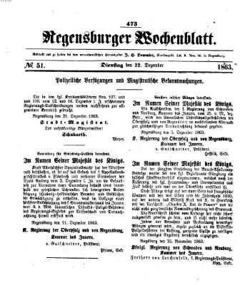 Regensburger Wochenblatt Dienstag 22. Dezember 1863