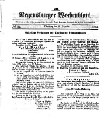 Regensburger Wochenblatt Dienstag 29. Dezember 1863