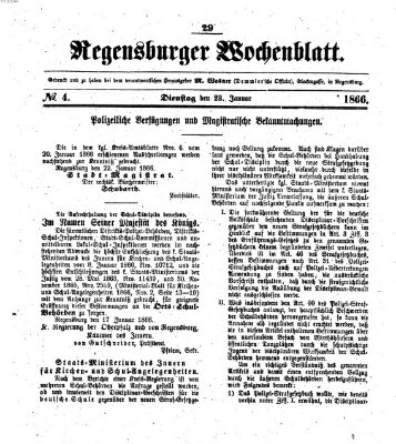 Regensburger Wochenblatt Dienstag 23. Januar 1866