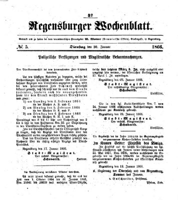 Regensburger Wochenblatt Dienstag 30. Januar 1866