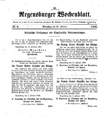 Regensburger Wochenblatt Dienstag 20. Februar 1866