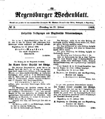 Regensburger Wochenblatt Dienstag 27. Februar 1866