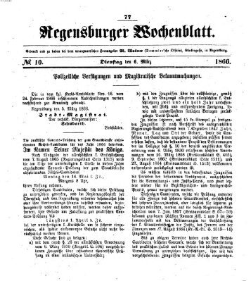 Regensburger Wochenblatt Dienstag 6. März 1866