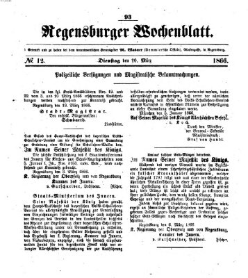 Regensburger Wochenblatt Dienstag 20. März 1866