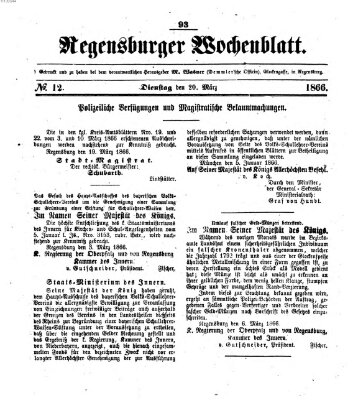 Regensburger Wochenblatt Dienstag 20. März 1866