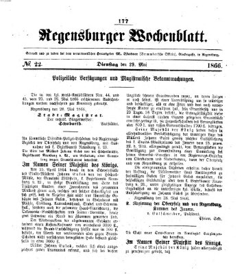 Regensburger Wochenblatt Dienstag 29. Mai 1866