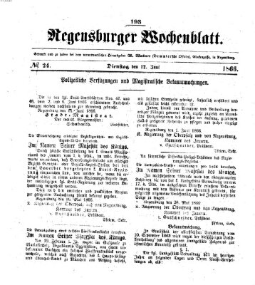 Regensburger Wochenblatt Dienstag 12. Juni 1866