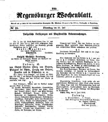 Regensburger Wochenblatt Dienstag 10. Juli 1866