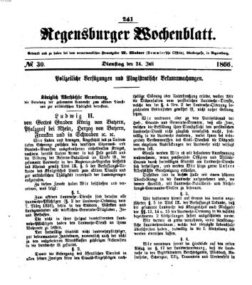 Regensburger Wochenblatt Dienstag 24. Juli 1866