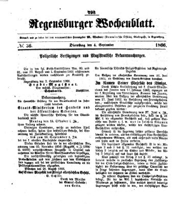 Regensburger Wochenblatt Dienstag 4. September 1866