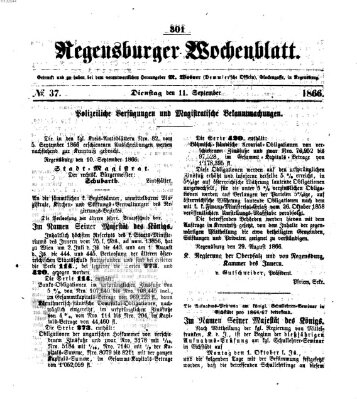 Regensburger Wochenblatt Dienstag 11. September 1866