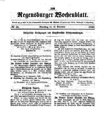 Regensburger Wochenblatt Dienstag 18. September 1866