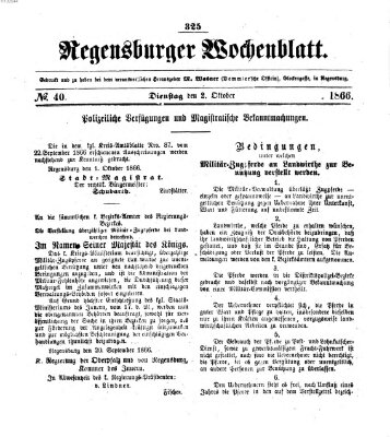 Regensburger Wochenblatt Dienstag 2. Oktober 1866