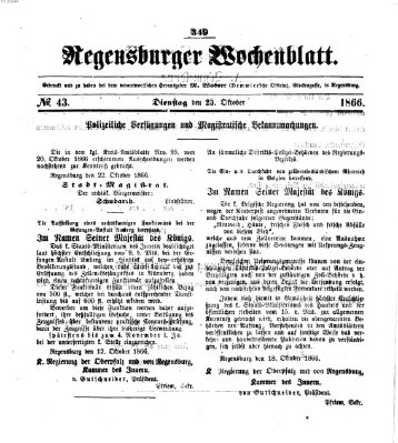 Regensburger Wochenblatt Dienstag 23. Oktober 1866