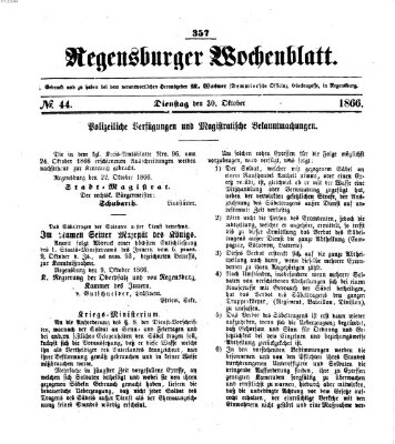 Regensburger Wochenblatt Dienstag 30. Oktober 1866