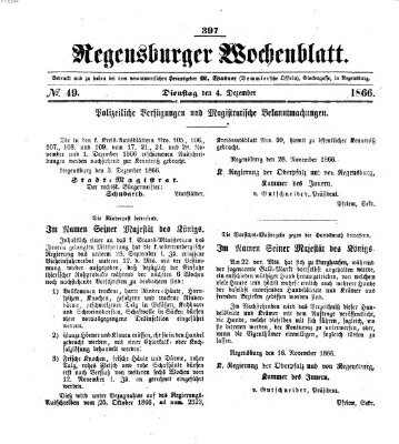 Regensburger Wochenblatt Dienstag 4. Dezember 1866