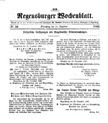 Regensburger Wochenblatt Dienstag 11. Dezember 1866