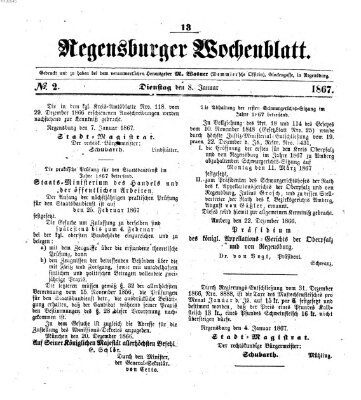 Regensburger Wochenblatt Dienstag 8. Januar 1867