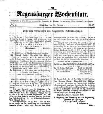 Regensburger Wochenblatt Dienstag 15. Januar 1867