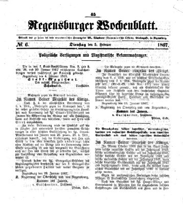 Regensburger Wochenblatt Dienstag 5. Februar 1867