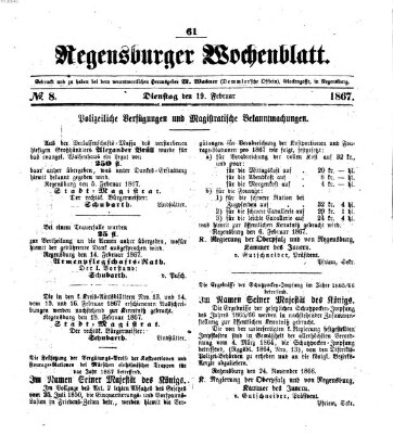 Regensburger Wochenblatt Dienstag 19. Februar 1867