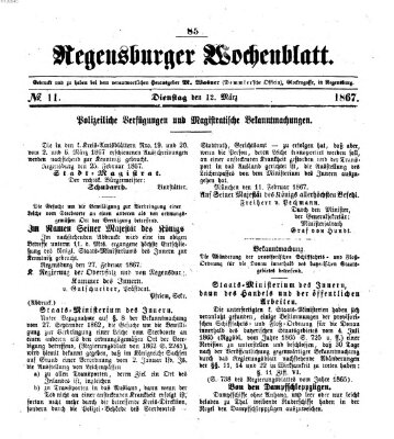 Regensburger Wochenblatt Dienstag 12. März 1867