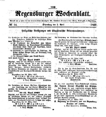 Regensburger Wochenblatt Dienstag 2. April 1867