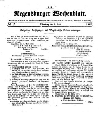 Regensburger Wochenblatt Dienstag 9. April 1867