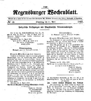 Regensburger Wochenblatt Dienstag 16. April 1867