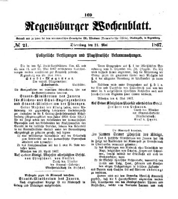 Regensburger Wochenblatt Dienstag 21. Mai 1867