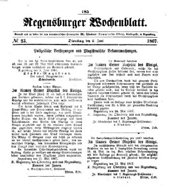 Regensburger Wochenblatt Dienstag 4. Juni 1867