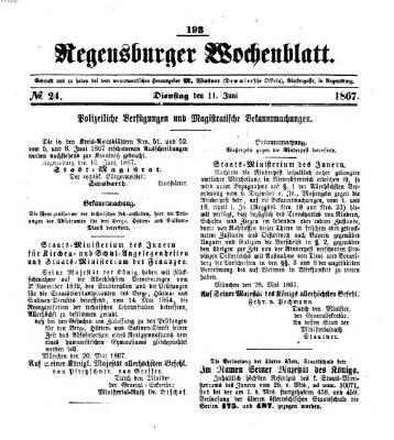 Regensburger Wochenblatt Dienstag 11. Juni 1867