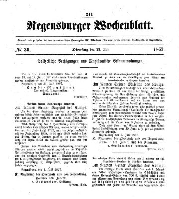 Regensburger Wochenblatt Dienstag 23. Juli 1867