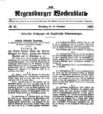 Regensburger Wochenblatt Dienstag 10. September 1867