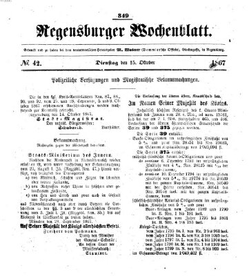 Regensburger Wochenblatt Dienstag 15. Oktober 1867