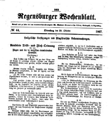 Regensburger Wochenblatt Dienstag 29. Oktober 1867