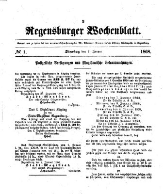 Regensburger Wochenblatt Dienstag 7. Januar 1868