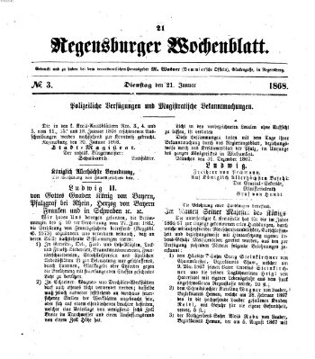 Regensburger Wochenblatt Dienstag 21. Januar 1868