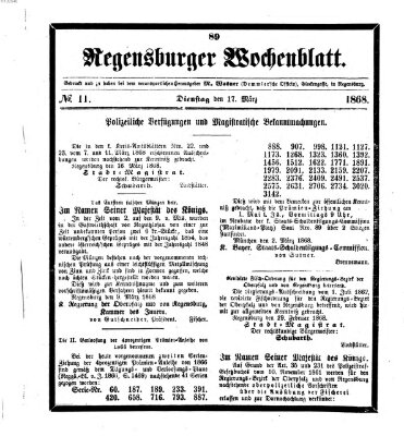 Regensburger Wochenblatt Dienstag 17. März 1868