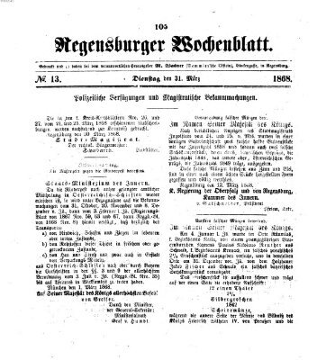 Regensburger Wochenblatt Dienstag 31. März 1868