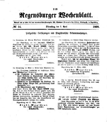 Regensburger Wochenblatt Dienstag 7. April 1868