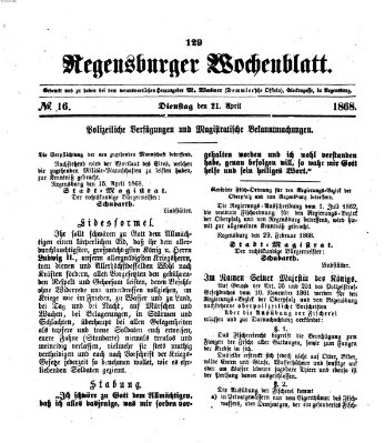 Regensburger Wochenblatt Dienstag 21. April 1868