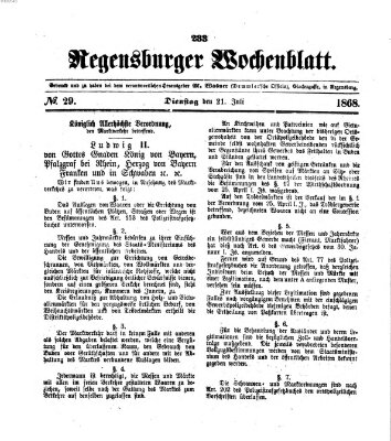 Regensburger Wochenblatt Dienstag 21. Juli 1868